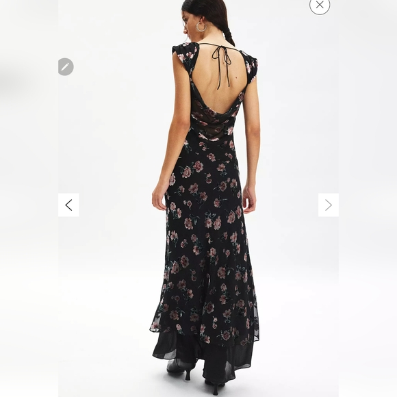 🍋For Love and Lemons Aigrette Floral Velvet Burnout Maxi Dress - Picture 1 of 16